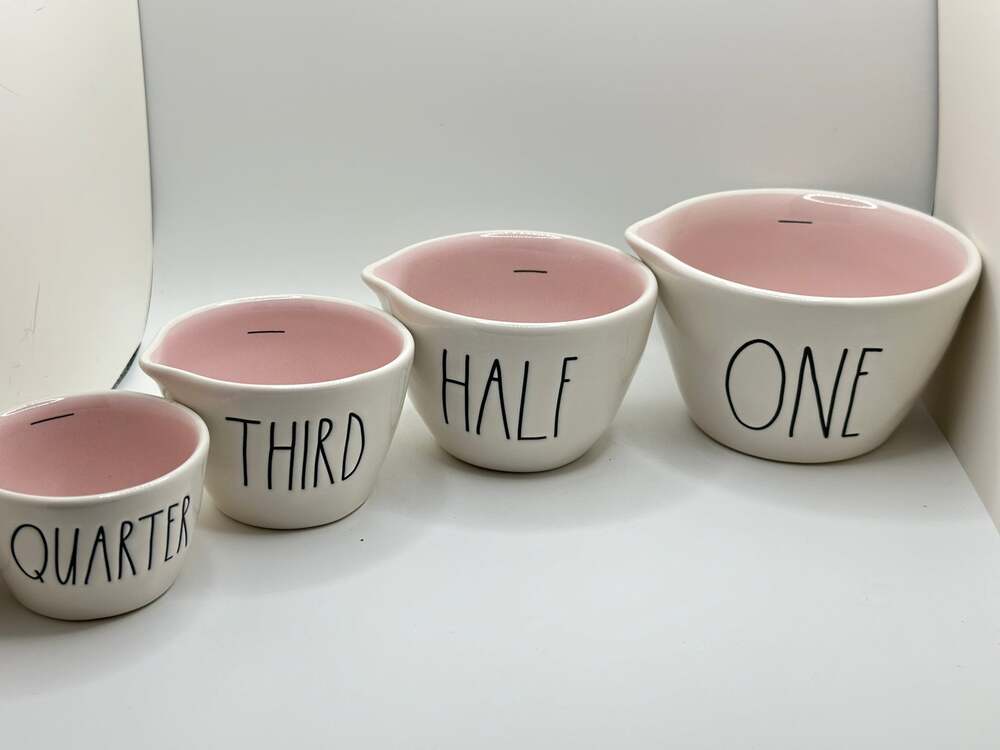 Rae Dunn White w Pink Inside Measuring Cups, Brand New!